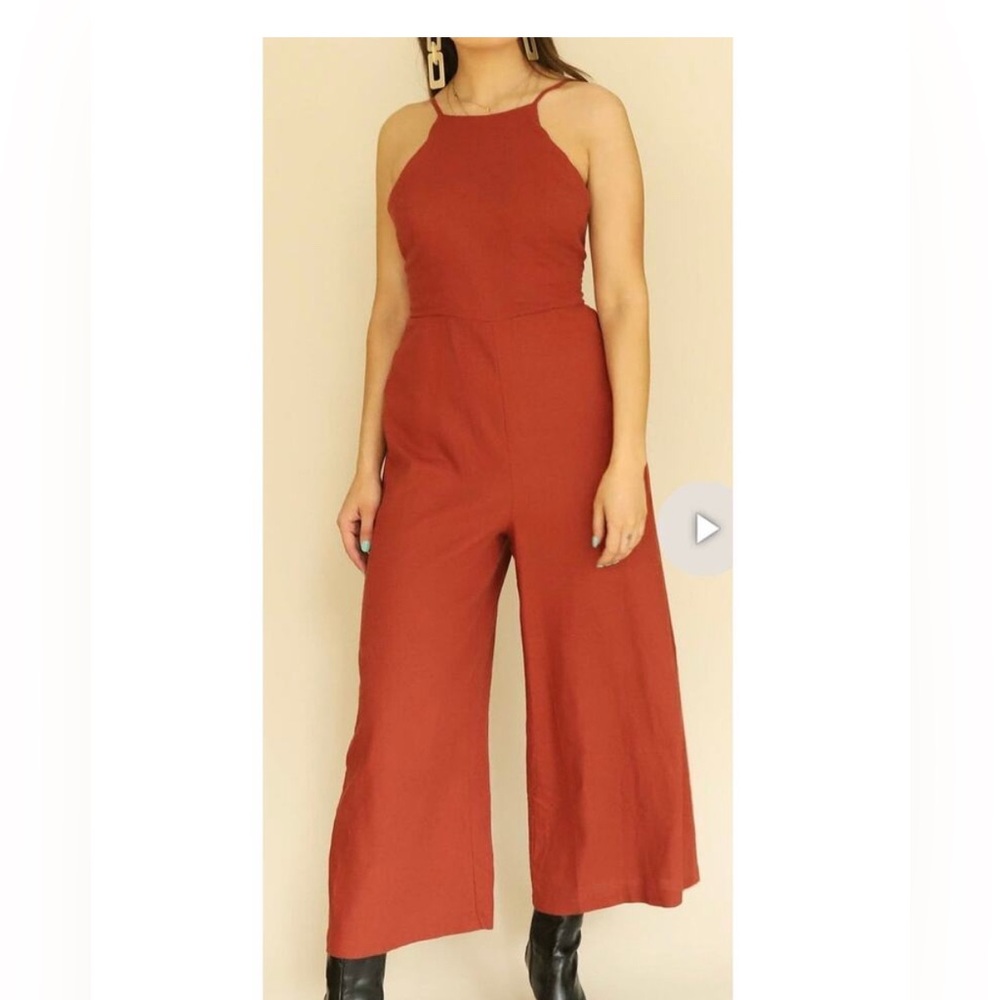 Lush Rust Linen Jumpsuit